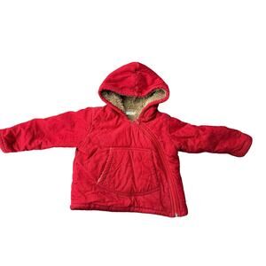 Mini Boden Red Corduroy Sherpa Lined Hooded Jacket Size 18-24 Months
